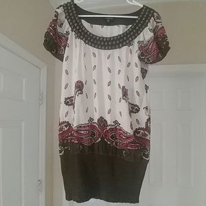 bebe paisley and studs silky tunic dress